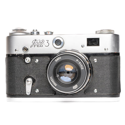 FED 3 with Industar-61 L/D Made in USSR Black/Silver Film Camera - Good